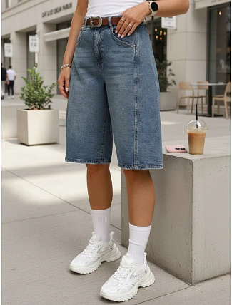 Dámske džínsové šortky s opaskom bermudy modré FashionStreet SY0546