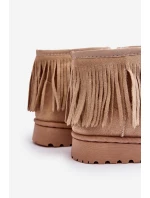 Ocieplane Botki Śniegowce Dziecięce Z Ozdobnymi Frędzlami Beżowe Nimia