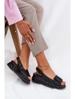 Skórzane Sandały Damskie Na Koturnie z Ozdobą Artiker 56C2156 Czarne