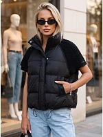 Krátka dámska prešívaná perová vesta, čierna, FashionStreet TY5925 Krátka dámska prešívaná perová vesta, čierna, FashionStreet TY5925