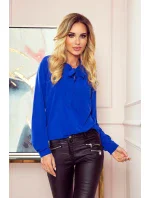 Svetlo modrá dámska blúzka s viazaním v prednej časti 140-11