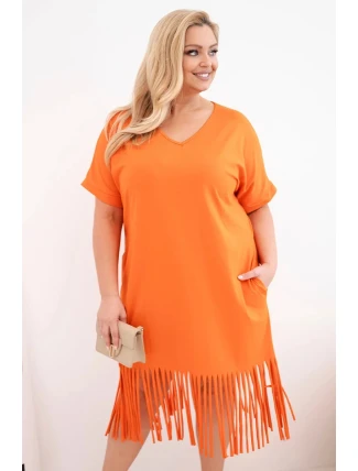 Dámske bavlnené V-neck strapce Plus veľkosť oranžové šaty