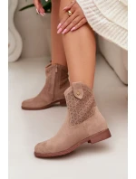 Dámské kotníkové boty na nízkém podpatku s perforovaným vzorem S.Barski HY61-8025 Béžové