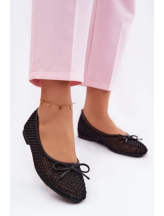 Síťované baleríny s ozdobou Vinceza 62270 Černé