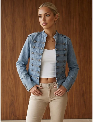 Dámska džínsová bunda Napoleonka, modrá, FashionStreet TY6045 Dámska džínsová bunda Napoleonka, modrá, FashionStreet TY6045