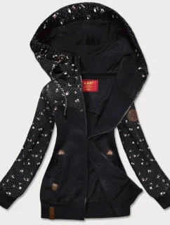 Čierna dámska mikina s kvetmi (AMG828)