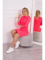 Šaty s kapucňou a vreckami ružová neónová