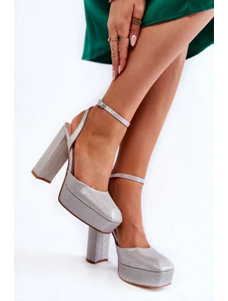 Damskie Sandały Brokatowe Na Słupku Srebrne Rosel