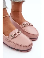Skórzane Mokasyny Damskie Z Ozdobą Różowe S.Barski LR339