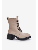 Ocieplane Botki Damskie Ze Skóry Naturalnej Vinceza 66671 Beżowe