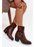 Zateplené dámské kotníkové boty na podpatku s ozdobným prvkem hnědé Jurelle