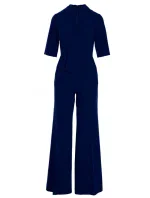 Dámsky elegantný overal so zaväzovaním za krkom S243 tmavomodrý - Stylove