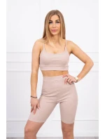 Súprava s nohavicami s vysokým pásom béžovej farby