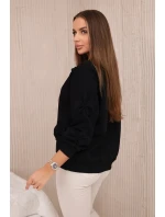 Zateplená mikina so sťahovacím lemom a ozdobnými mašľami čierna