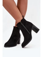 Ocieplane Botki Damskie Na Słupkowym Obcasie Czarne Brevina