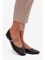 Dámské baleríny s lesklými pásky černé Ilirene