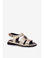 Skórzane Sandały Damskie Lakierowane Z Ozdobnym Detalem Artiker 56C0689 Złote