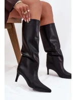 Kozaki Damskie Wsuwane Ocieplane Na Szpilce Czarne Olivienne