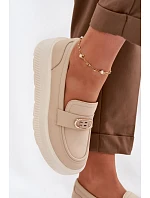 Dámske kožené mokasíny na platforme Vinceza Beige Dámske kožené mokasíny na platforme Vinceza Beige