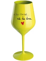 A ŽILI ŠŤASTNĚ AŽ DO DNA - žlutá nerozbitná sklenice na víno 470 ml A ŽILI ŠŤASTNĚ AŽ DO DNA - žlutá nerozbitná sklenice na víno 470 ml