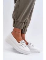 Lekkie Mokasyny Damskie Skórzane Na Platformie Białe S.Barski LR590