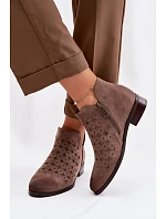 Dámské perforované kotníkové boty na nízkém podpatku Vinceza 58626 tmavě béžové