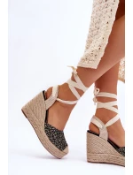 Wiązane Damskie Sandały Na Koturnie Czarne Josephine