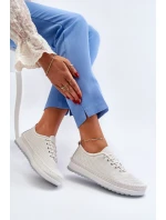 Skórzane Sportowe Buty Trampki Damskie Białe Lalnai