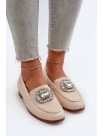 Mokasyny Damskie Na Płaskim Obcasie Z Broszką Beżowe D&A MR38-676