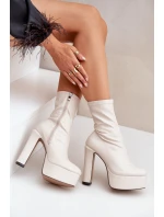 Botki Na Wysokim Obcasie Słupku I Platformie Jasnobeżowe Tennira