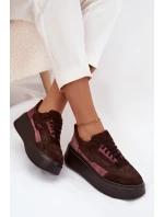 Sneakersy Damskie Z Naturalnego Zamszu Na Platformie Zazoo N1265S3 Czekoladowe