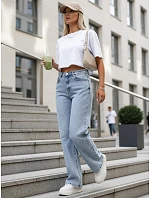 Dámske džínsy s vysokým pásom a širokými nohavicami modré FashionStreet UY2953
