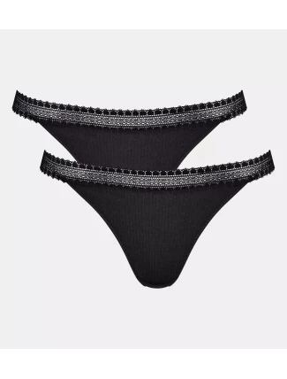 Dámske tangá GO Ribbed R C2P - BLACK - black 0004 - SLOGGI