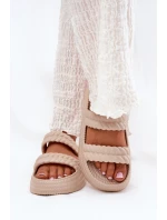 Piankowe Lekkie Klapki Damskie Na Platformie S.Barski ZK51-001 Beżowe