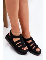 Sandały Damskie Na Platformie Eko Zamszowe Czarne Filisenia