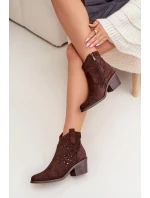 Dámské perforované kotníkové boty Kovářské boty na podpatku S.Barski HY61-8012 Čokoládové