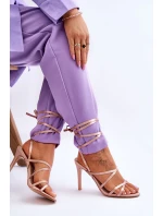 Damskie Wiązane Sandałki Na Szpilce Beżowe Meya