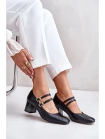 Skórzane Czółenka Z Paskami Na Słupku Laura Messi 2857 Czarne