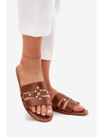 Płaskie Klapki Damskie Ze Złotym Detalem Camel Noroti