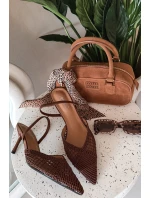 Kožené sandály s pletením na jehle hnědé Hanelis