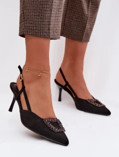Dámské sandály na podpatku s ozdobou Černé Ismeria