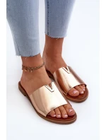 Klapki Damskie Eko Skórzane Na Płaskim Obcasie Złote Maliha