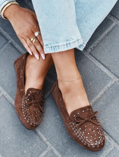 Zdobione Mokasyny Damskie Z Eko Zamszu Brązowe Prissine