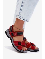 Kožené Semišové Dámské Sandály Na Suchý Zip Červené Blingy