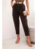 Letné nohavice Punto so zapínaním na nohaviciach hnedé