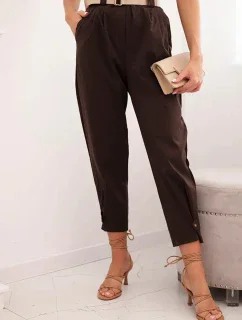 Letné nohavice Punto so zapínaním na nohaviciach hnedé