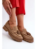 Zazoo 3469 Zamszowe Mokasyny Damskie Z Frędzlami Beżowe