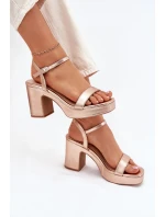 Eko Skórzane Sandały Na Słupku Różowe Złoto Lillita
