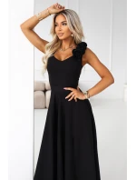 643-2 Elegantné večerné maxi šaty s rozparkom a ružami - klasické čierne 643-2 Elegantné večerné maxi šaty s rozparkom a ružami - klasické čierne