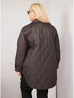 Dámska prešívaná bunda vo veľkosti Plus Size s golierom a vreckami, hnedá